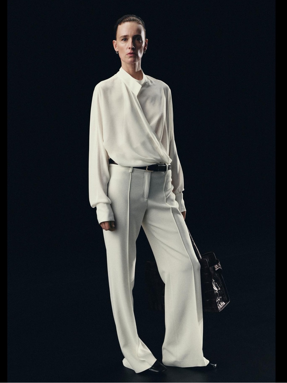Zara ZW Collection Flowing Wrap Blouse Ecru Off White Asymmetric Small